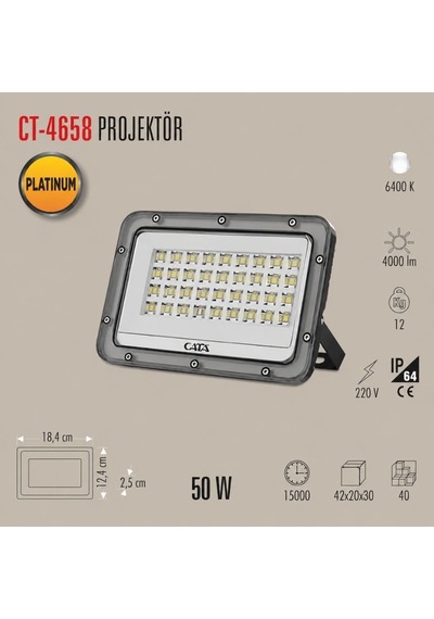 Amber Led 50w Slim Led Projektör Cata Ct-4658b - Beyaz Işık 6400k Belirtilmemiş