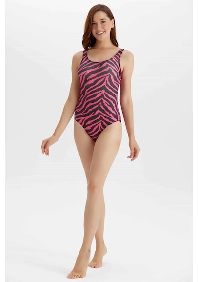 Kadın Pembe Zebra Desenli Yücüzü Mayo Pembe