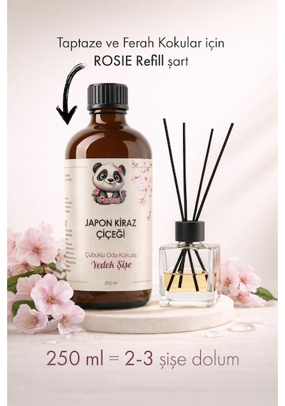 Rosie Japon Kiraz Çiçeği Çubuklu Oda Kokusu Yedek Şişe 250 Ml Sakura Reed Diffuser Refill Fresh