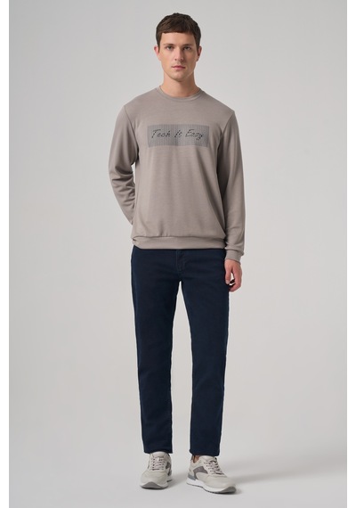 Morven Erkek Taş Trend Baskılı Bisiklet Yaka Sweat-shirt 26ks063014870 Taş