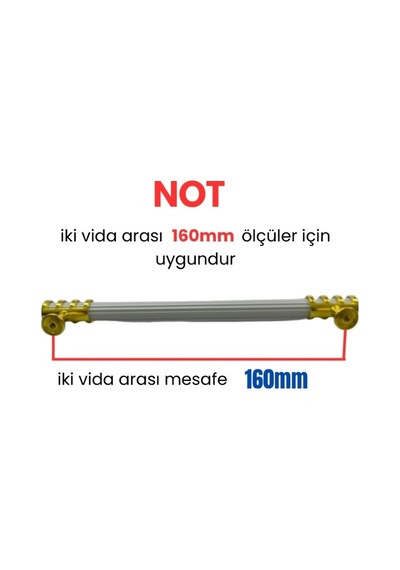 50 Adet Halka Boru Çizgili Altın Beyaz Metal Mobilya Kulpu 160mm Beyaz - Altın