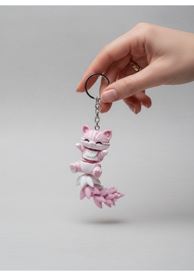Kuyruklu Pembe Kedi Figürlü Hareketli Anahtarlık