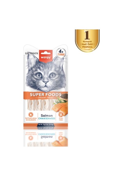 Wanpy Superfood Somonlu, Chia & Deniz Yosunlu Krema Kedi Ödülü 5 14 Gr