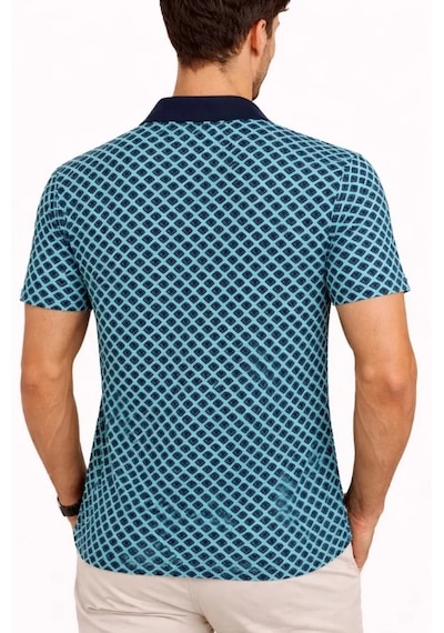 Modi Erkek Pike Kumaş Polo Yaka Desenli Tişört Kısa Kol Yazlık T-shirt - Turkuaz Çok Renkli