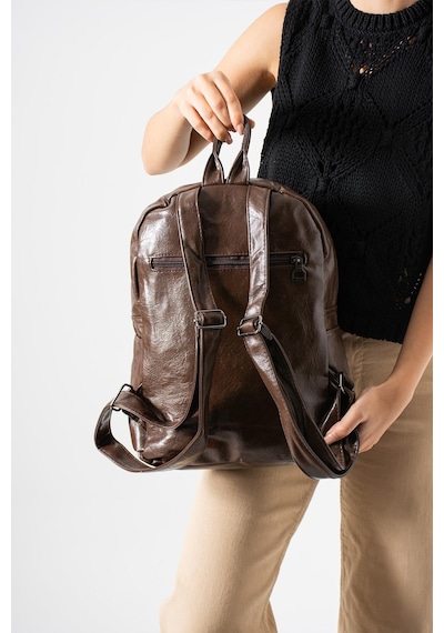 571 Collections Suni Deri Yıkama Sırt Çantası Poliüretan Kahverengi Model: 571-14-16h Kahverengi
