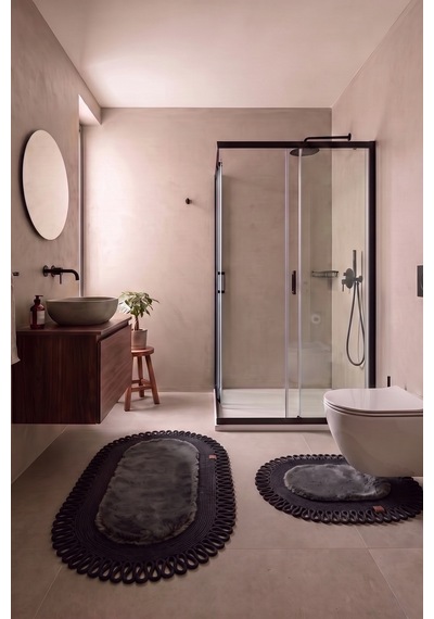 Banyo Paspası Takımı 60x100+40x60 Cm Dış Trikot Antrasit Gri & Siyah