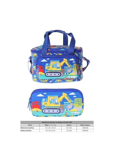 Kaukko Kids Erkek Çocuk Dinazor Ve İş Makinesi Baskılı Mavi - Sarı Thermo Beslenme Çantası Ve Kalemlik Seti - Setkk-l5370 Kaukko Kids Erkek Çocuk Dinazor Ve İş Makinesi Baskılı Mavi - Sarı Thermo Beslenme Çantası Ve Kalemlik Seti - Setkk-l5370