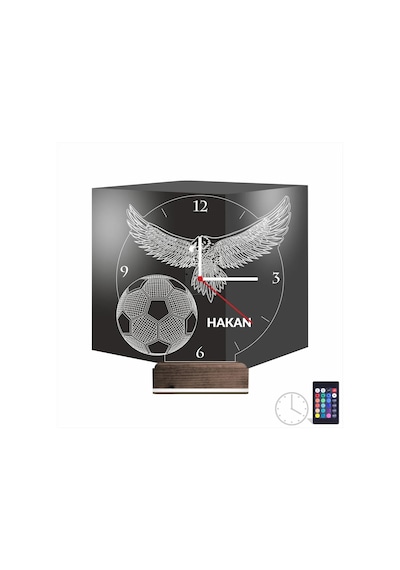 Luvivia Kara Kartal Futbol Topu Taraftar Kişiye Özel Saatli 3d Lamba - Masa Gece Lambası Şeffaf