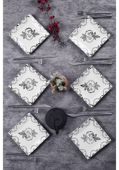 Piatti Naturali 6'lı Black Rose Tatlı Tabak Seti Sunum Servis Pasta 15 Cm