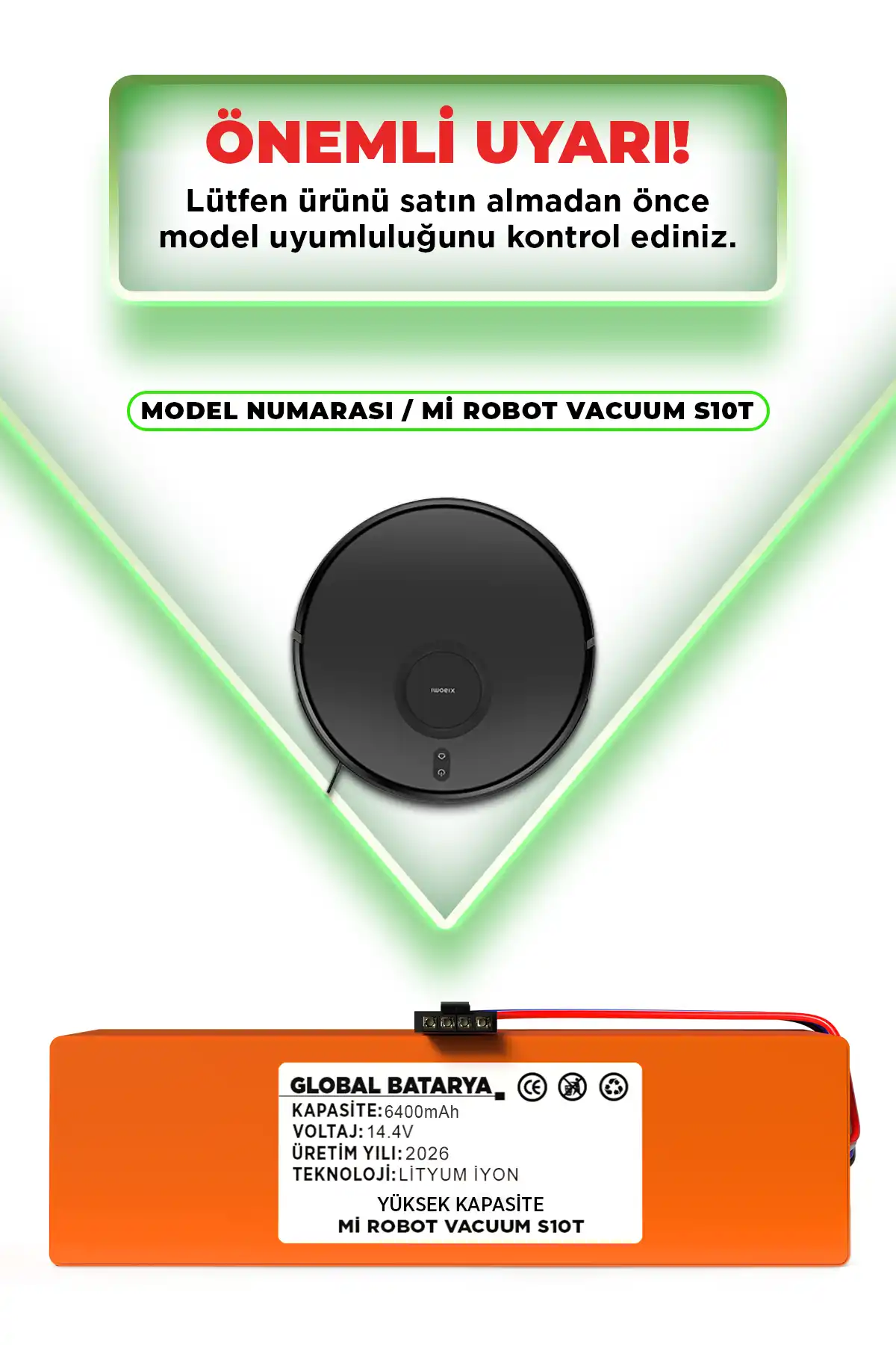 Xiaomi Mi Robot Vacuum S10t Uyumlu Akıllı Süpürge Bataryası 14.4v 6400mah Pil Yüksek Kapasite