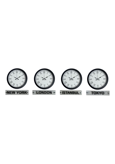 World Time Pro 4 Lü Metal Siyah 36 Cm Dünya Duvar Saati Otel Ve Resepsiyon Saati