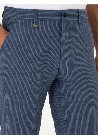 Cacharel İndigo Carrot Fit Beli Lastikli %100 Keten Spor Pantolon Mavi