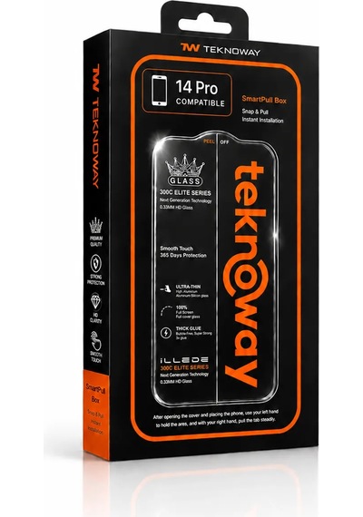Teknoway İllede Apple Uyumlu iPhone 14 Pro Ekran Koruyucu Tam Kaplama Şeffaf
