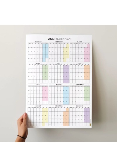 2027 Yıllık Planlayıcı Duvar Takvimi, Aylık Planlayıcı Takvim, Pastel Gökkuşağı Renkler