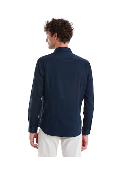 Hatemoğlu Lacivert Slim Fit Düz 100% Pamuk Açık İtalyan Yaka Uzun Kollu Saten Gömlek 24d190000045 005 Lacivert