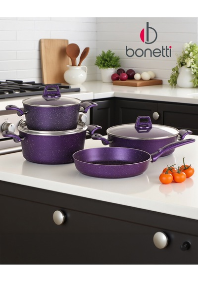 Bonetti 7 Parça Granit Tencere Seti Mor