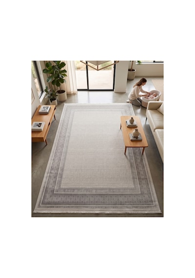 Merinos Vista Gri Çerçeveli %100 Akrilik Yumuşak Dokulu Salon Oturma Odası Halısı 79319-95