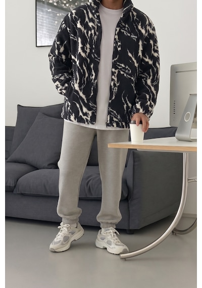 Genius Store Oversize Peluş Tam Fermuarlı Sweatshirt Peluş İçi Polarlı Sherpa Kumaş Sweatshirt Dalmaçyalı