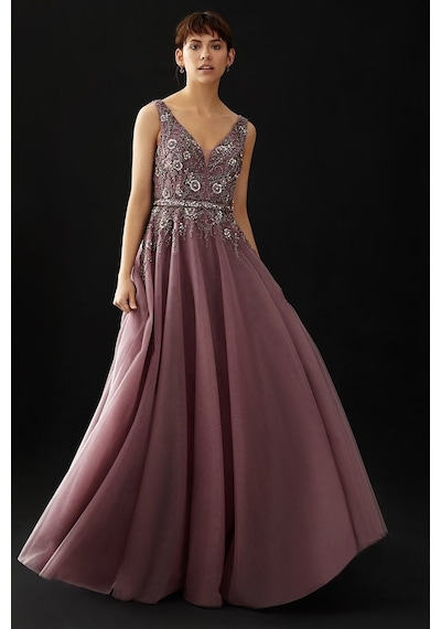 Tiara Kadın Taşlı Pul Payetli Abiye Elbise 5946150 Lavanta Lila-38 Lila