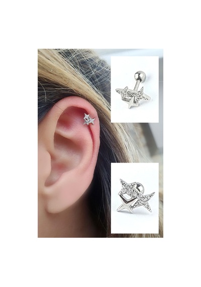 Pırlanta Parlaklığında Zirkon Taşlı Kutup Yıldızı Figürlü 925ayar Gümüş Tragus Kıkırdak Helix Piercing Gümüş