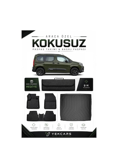 Citroen Berlingo 2026 Model Aracınıza Özel 4d Karbonlu Kauçuk Paspas Takımı Ve Bagaj Havuzu