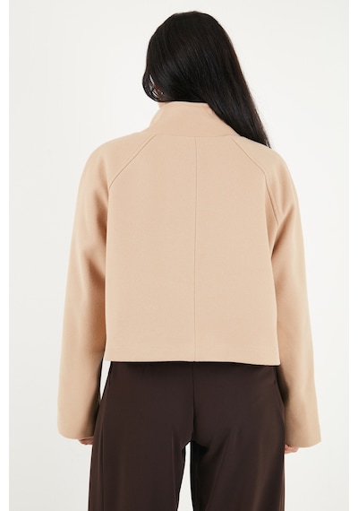 Lela Dik Yaka Düğmeli Kısa Kaşe Mont Kadın Kaşe Mont 611aw115 Camel