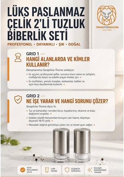 Lüks Paslanmaz Çelik İçi Cam 2'li Tuzluk Biberlik Seti - Modern 18/10 Endüstriyel Baharatlık Takımı 723492 Diğer