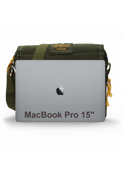 Cappadocia Vintage 4009 Omuz Postacı Siyah Krem 15.6 Laptop Çanta Siyah - Altın