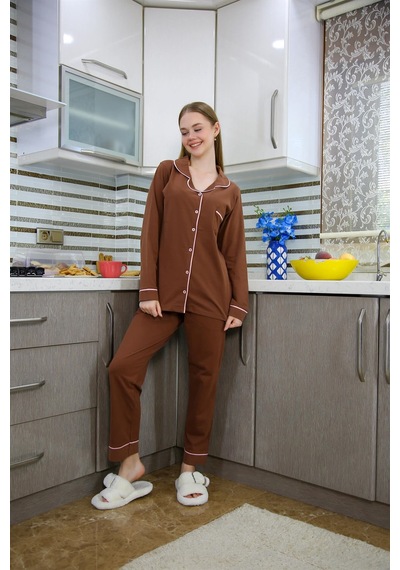 2k Moda Çizgi Kadın Penye Uzun Kol Pijama Takım 2773 001