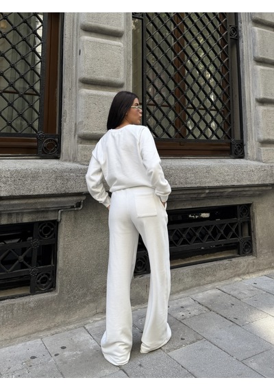 Out Of Standart Kadın Wide-leg Kalıp Beli Lastikli Kordon Detaylı Eşofman Altı Ekru
