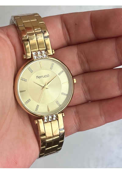 Ferrucci Fc215801 Gold Renk Çelik Kordon Taşlı Şık Kadın Kol Saat+bileklik Hediyeli Altın