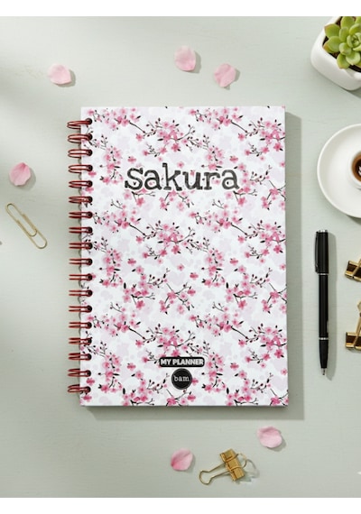 Kırmızı Sakura Tasarımlı Konuşan Ajanda Pembe