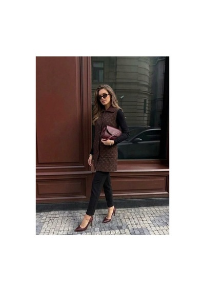 Onno Style Women Desenli Çelik Örgü Uzun Triko Kadın Yelek Kaban Bordo