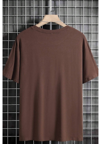 Erkek Ny Baskılı Oversize Tshirt Kahverengi
