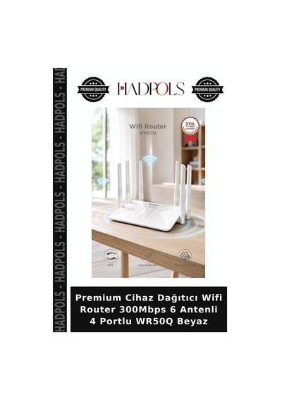 Premium Cihaz Dağıtıcı Wifi Router 300mbps 6 Antenli 4 Portlu Wr50q Beyaz