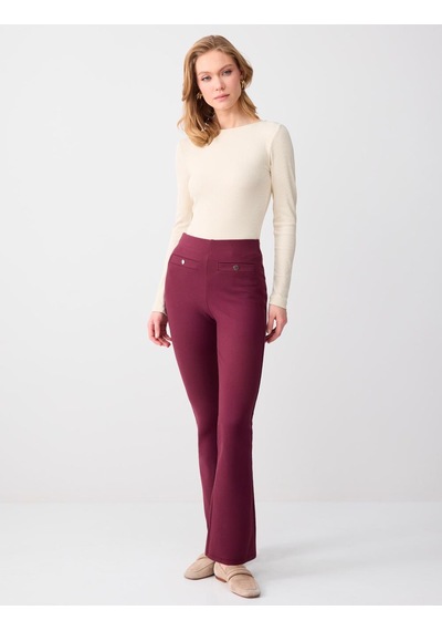 Jimmy Key Bordo Bol Paça Yüksek Bel Dar Kesim Örme Pantolon 6sw185412562