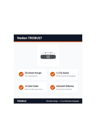 Trobus Oto İç Dikiz Aynası Ek Ayna Bombeli Lastikli Geçme Model 30x8 Cm