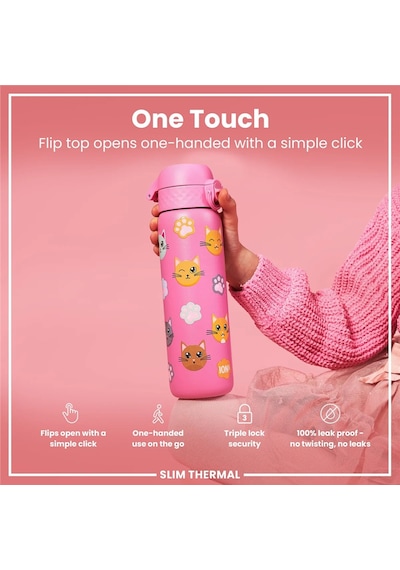 Ion8 - İnce Su Termosu - Kediler - 500 Ml - Sızdırmaz Çok Renkli