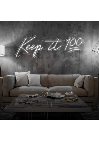 Keep İt 100 Yazılı Neon Tabela Beyaz