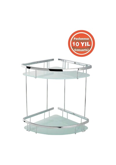 Çelik Banyo Paslanmaz Pirinç Karmina 2 Li 18x18 Cm Camlı Şampuanlık Süngerlik Köşelik Krom