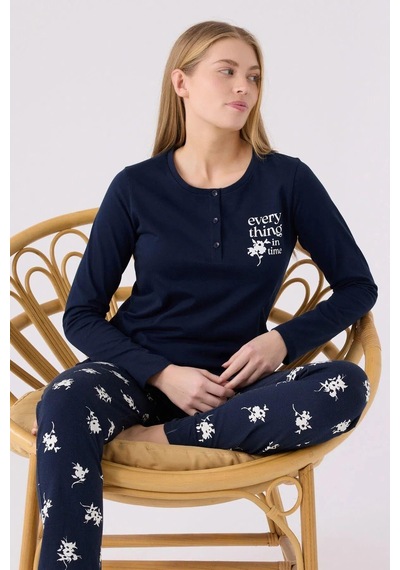 Arnetta 3056 Kadın Every Thing Uzun Kollu Pijama Takım lacivert