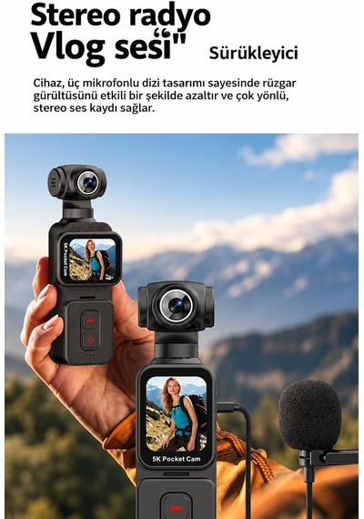 Bubitechh 5k 15fps Pocket Cam, 270 Döner Lensli Aksiyon Kamerası 1,69 İnç Ips Dokunmatik, 1000mah Pil, Eıs Titreşim Önleme, Otomatik Fotoğraf Çekimi, Uzaktan Kumandalı, Döndürülebilir Ekran