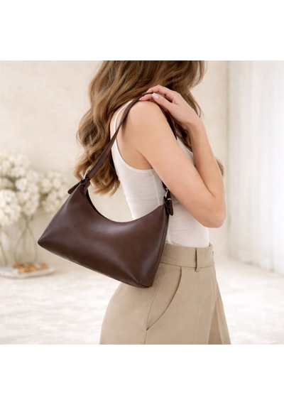 Vogueastyle Minimal Kahve Omuz Çantası Baguette Model Bordo