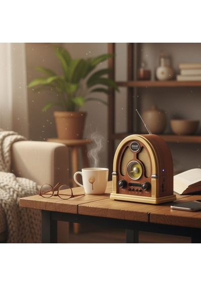 Orta Boy Kubbe Model Retro Ahşap Tasarım Bluetooth Hoparlörlü Rad