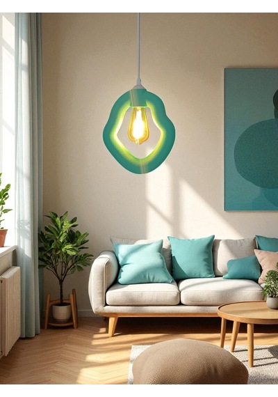 Bohem Beton Görünümlü Modern Minimalist Avize Ayarlı E27 Duy Salon Mutfak Yatak Odası Ofis Kafe Su Yeşili