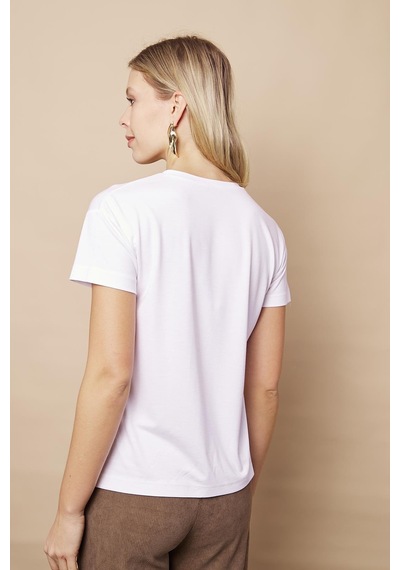 Jument Kadın Sıfır Yaka Kırışmaz Span Karışımlı Şık Kısa Kol Likralı T-shirt Bluz-beyaz Beyaz Jument Kadın Sıfır Yaka Kırışmaz Span Karışımlı Şık Kısa Kol Likralı T-shirt Bluz-beyaz Beyaz