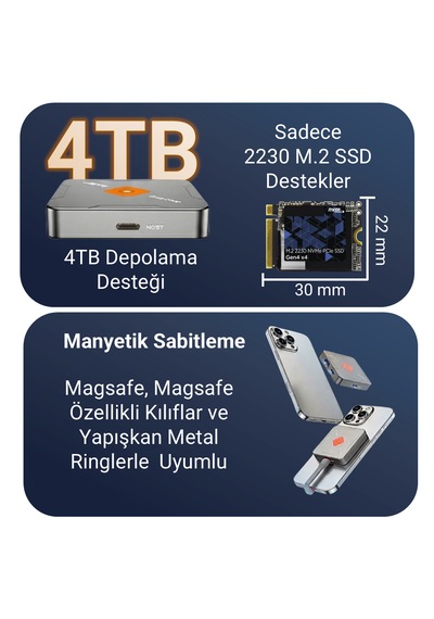Jeyı Gripchip İ9-heart Manyetik M.2 2230 Nvme Ssd Kutusu - Magsafe-prores Kayıt-8k/4k Ekran Paylaşımı-10gbps Usb 3.2 Gen2-100w Pd Şarj Destekli Disk Kutusu