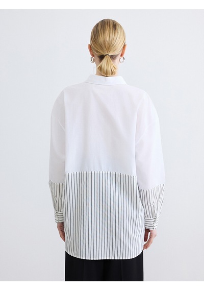 LC Waikiki Lc Waıkıkı Gri Çizgili Oversize Kadın Gömlek Tunik