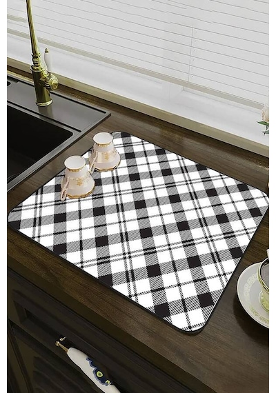 Siyah Ekoseli Microfiber Bulaşık Kurutma Kurulama Matı Mm004n11