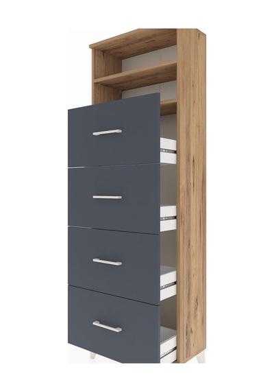 Arges Dolap 2 Raflı 4 Çekmeceli 60x30x182 Çam-antrasit Atlas Çam